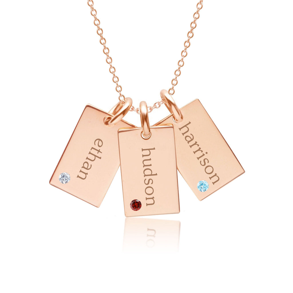 Mini Dog Tag Necklace with Birthstone - 3 Tags