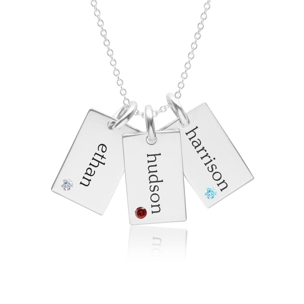Mini Dog Tag Necklace with Birthstone - 3 Tags