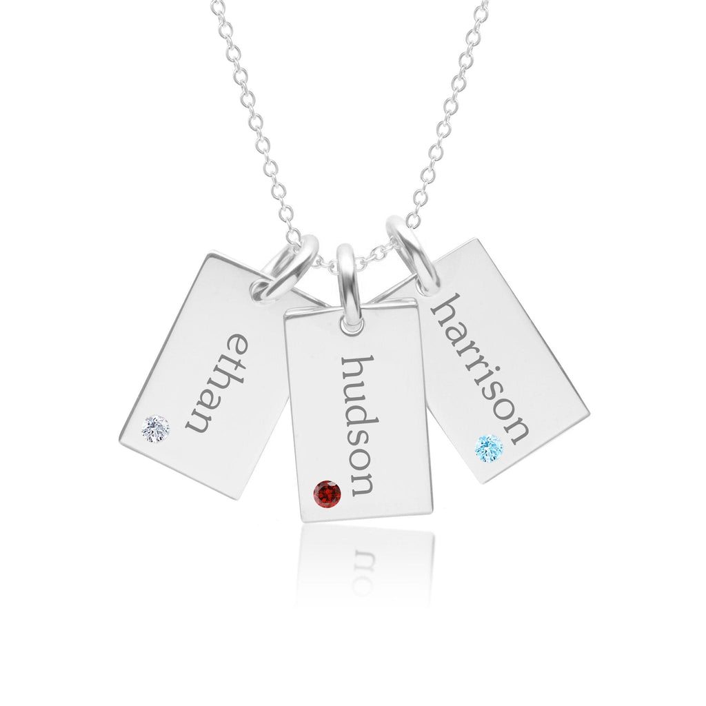 Mini Dog Tag Necklace with Birthstone - 3 Tags