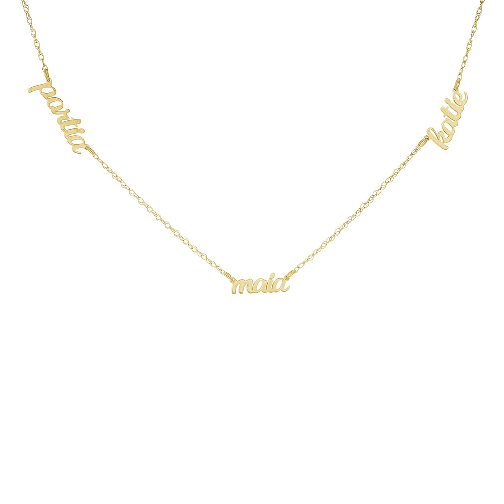 14k Gold Script Nameplate Necklace - 3 Names