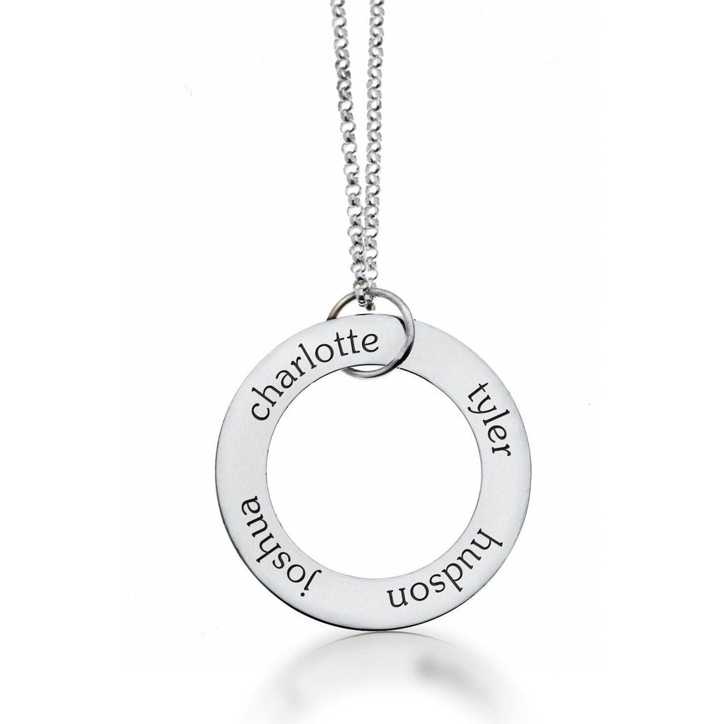 Sterling Silver Circle Pendant Necklace - 4 Names