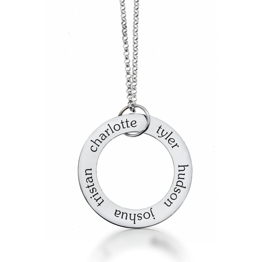 Sterling Silver Circle Pendant Necklace - 5 Names