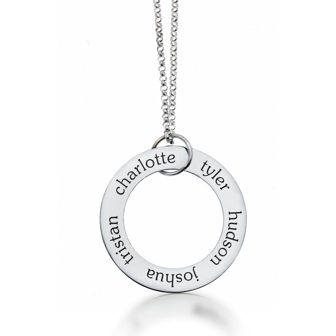 Sterling Silver Circle Pendant Necklace 5 Names