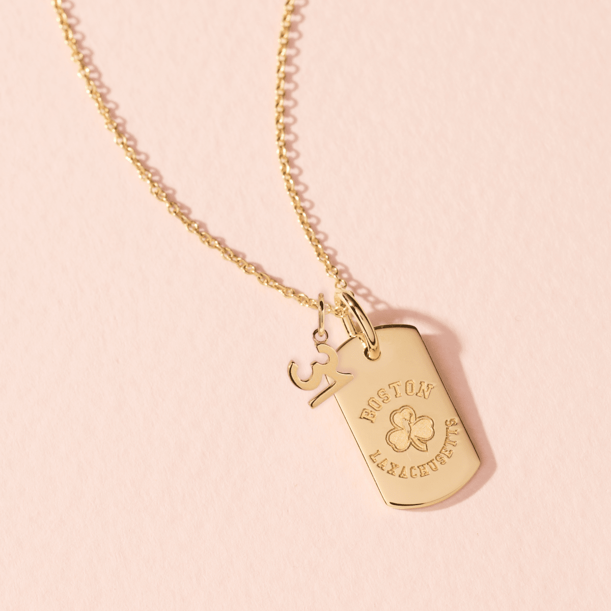 Laxachusetts Rounded Mini Dog Tag and Number Necklace