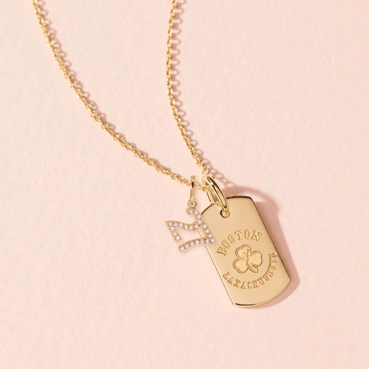 Laxachusetts Rounded Mini Dog Tag and Pave Number Necklace