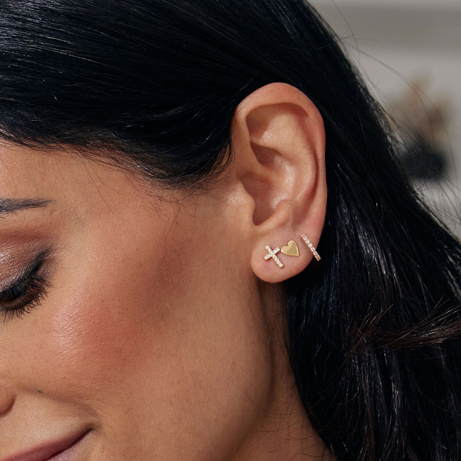 Earring Bundle - 3 Pairs (Huggies, Cross + Heart)