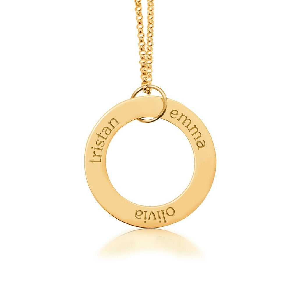 14k Gold Circle Pendant 3 Names - tinytags