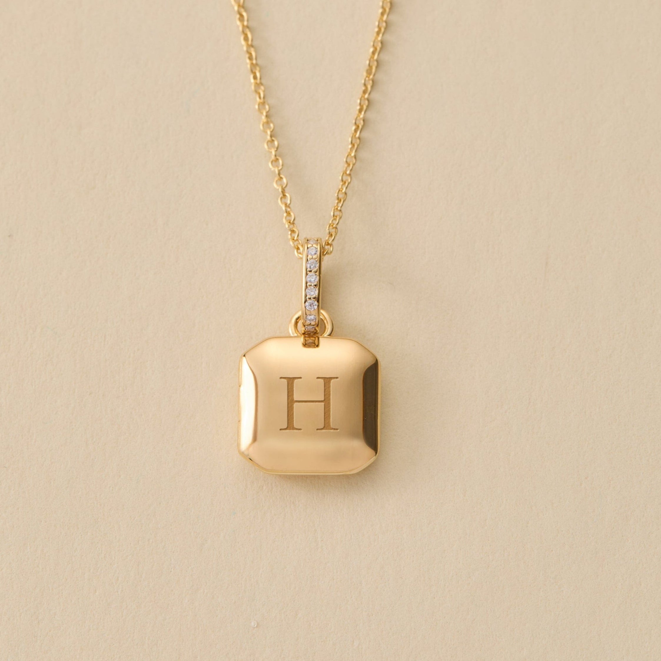 Square Mini Locket Necklace with Pavé Jump Ring