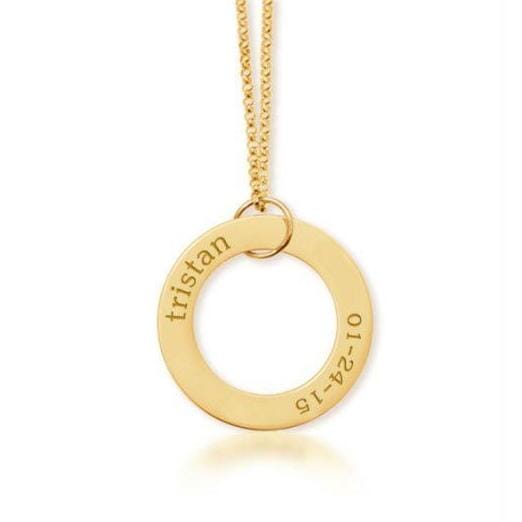 14k Yellow Gold Circle Pendant Name & Birthday