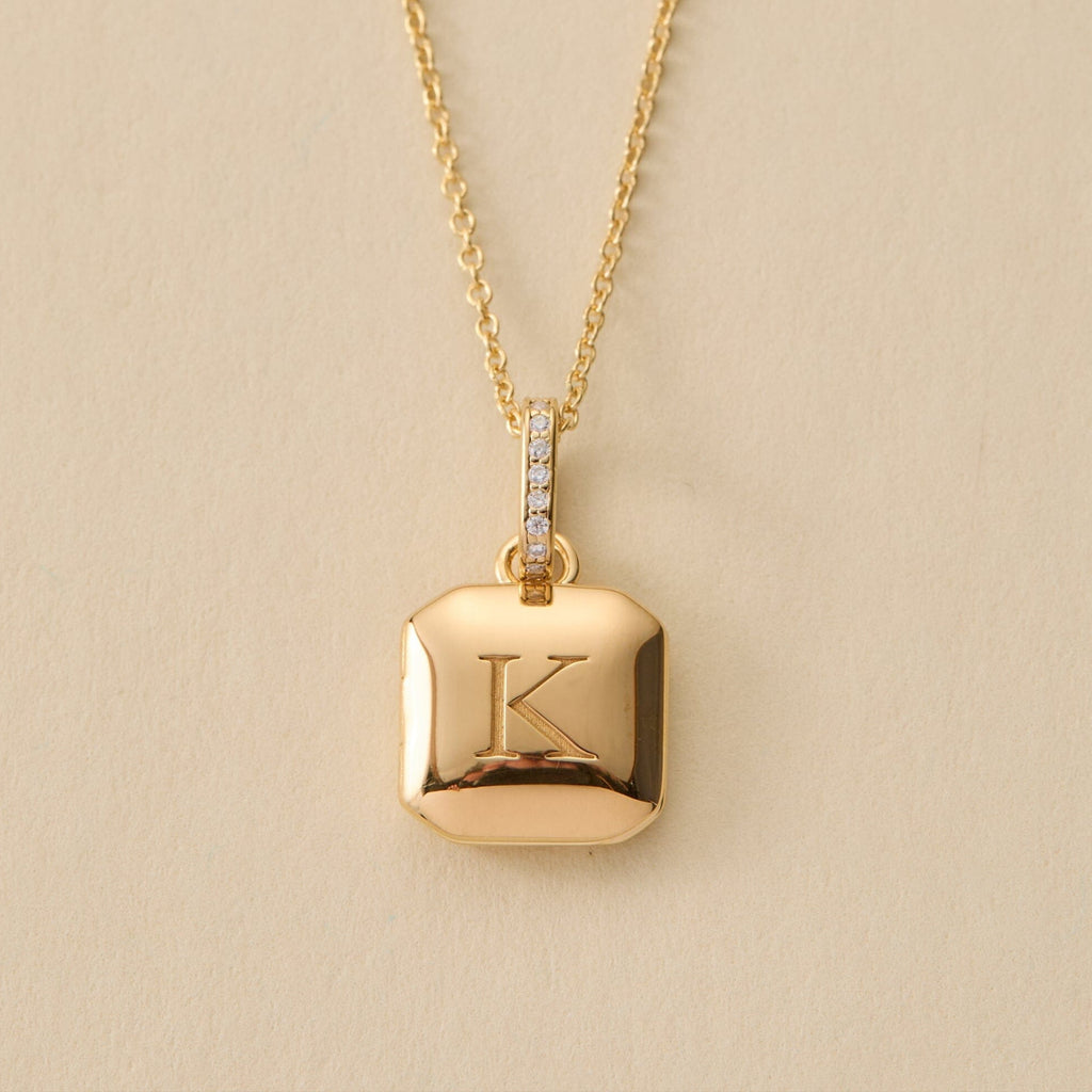 Square Mini Locket Necklace with Pavé Jump Ring
