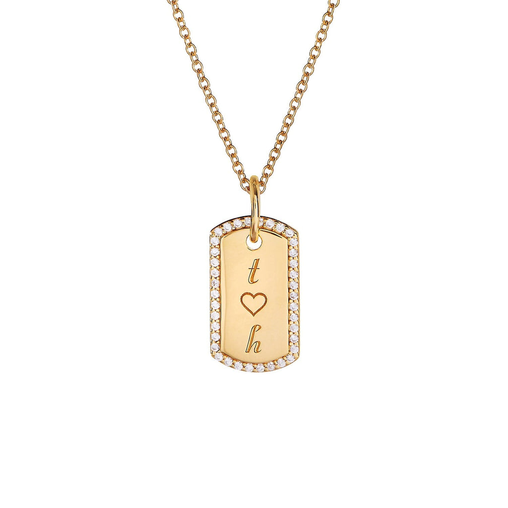 14k Gold Diamond Pavé Small Dog Tag Necklace
