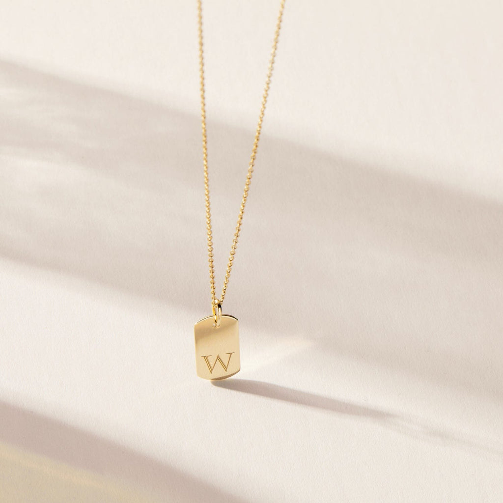 14k Gold Rounded Mini Dog Tag Necklace