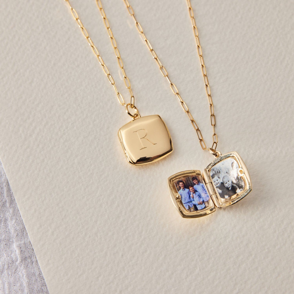 14k Square Personalized Locket Necklace