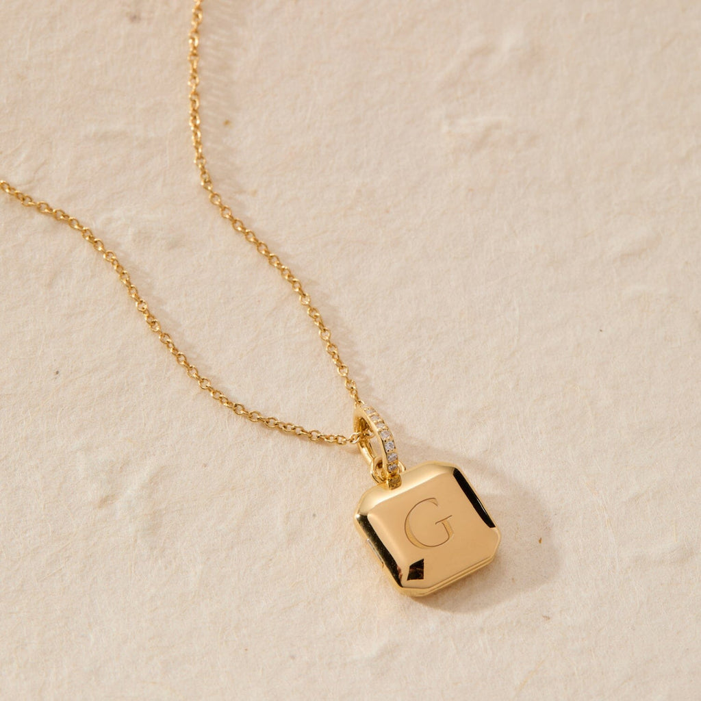 Square Mini Locket Necklace with Pavé Jump Ring