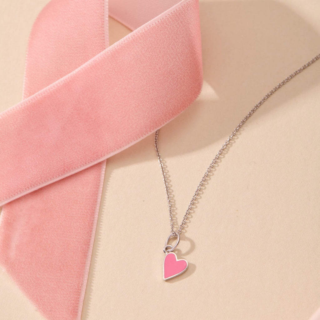 Breast Cancer Solid Enamel Heart Necklace