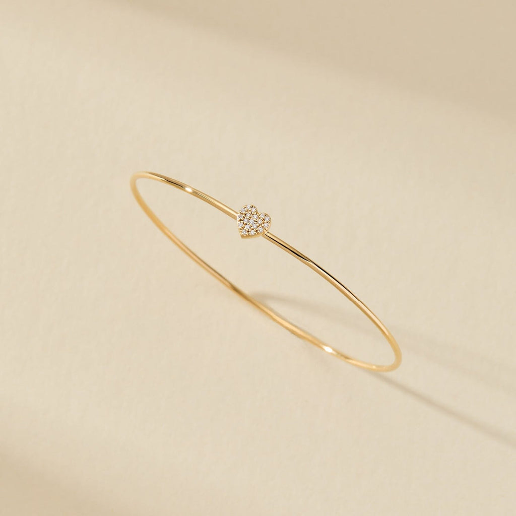 14k Gold Pavé Heart Bangle