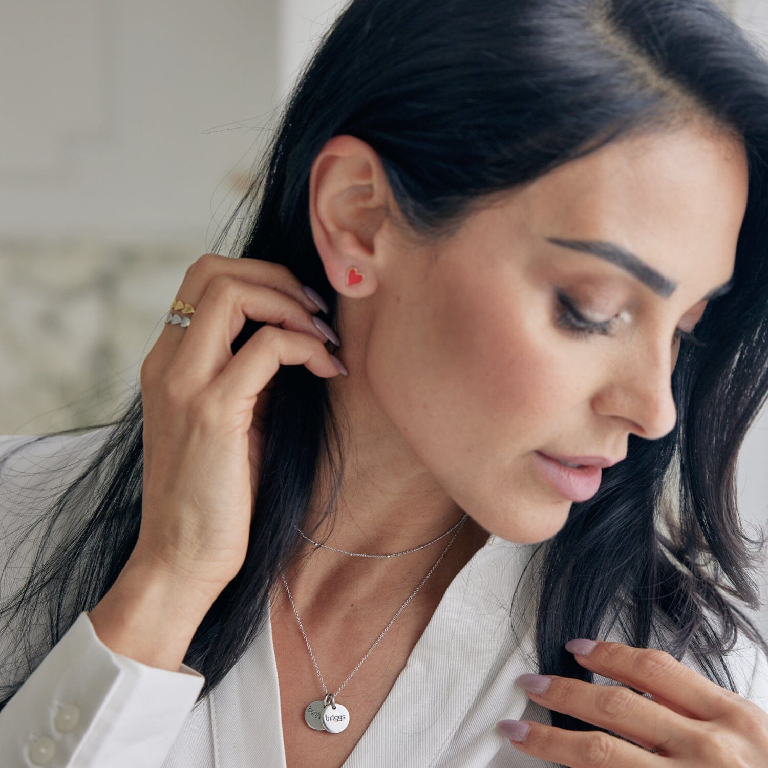 Enamel Heart Stud Earrings