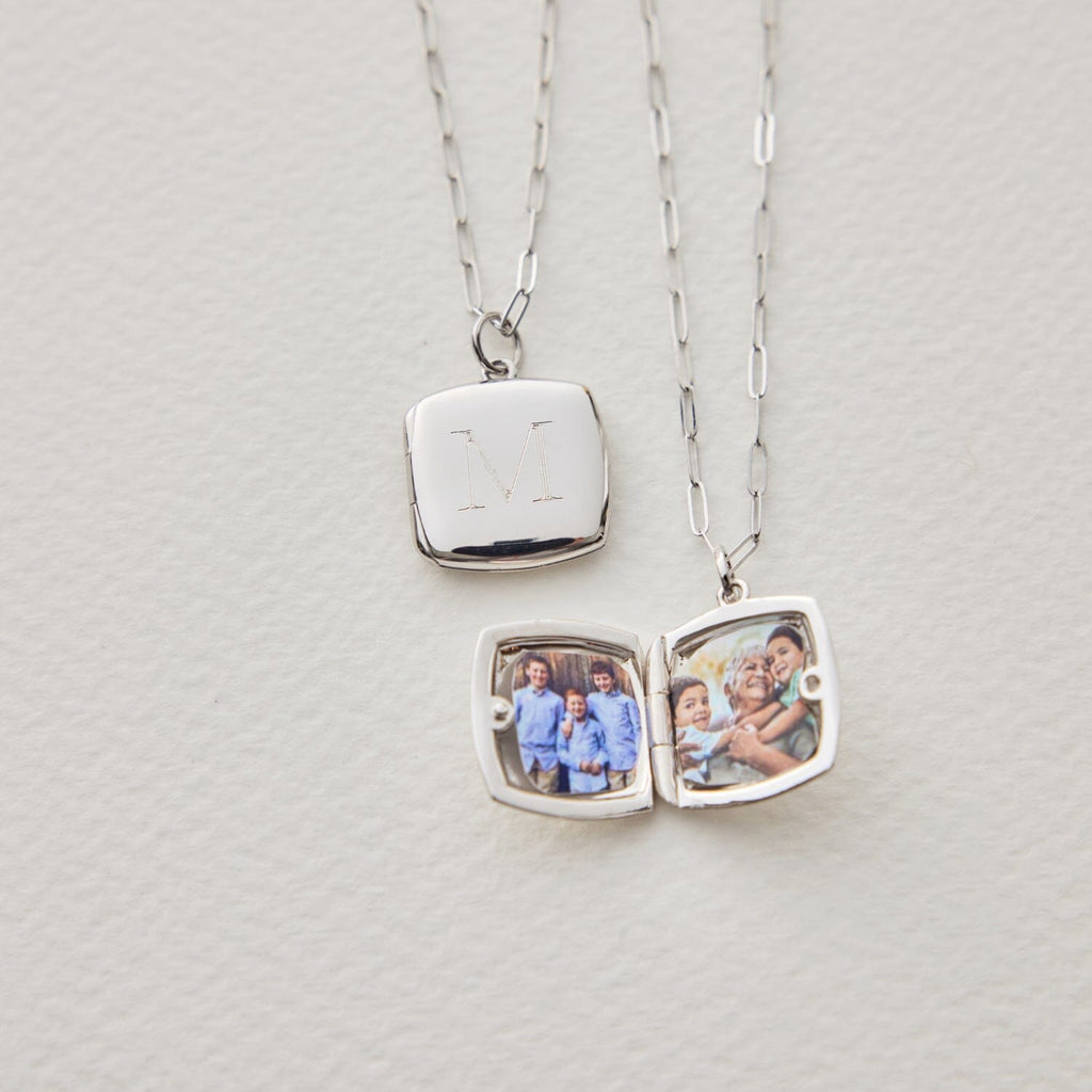 Square Personalized Locket Necklace - Holds Two Pictures | Tiny Tags