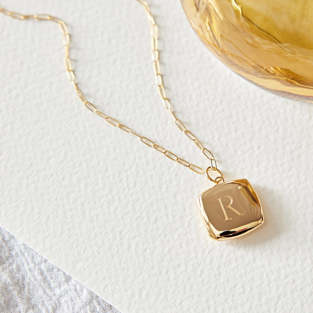 14k Square Personalized Locket Necklace