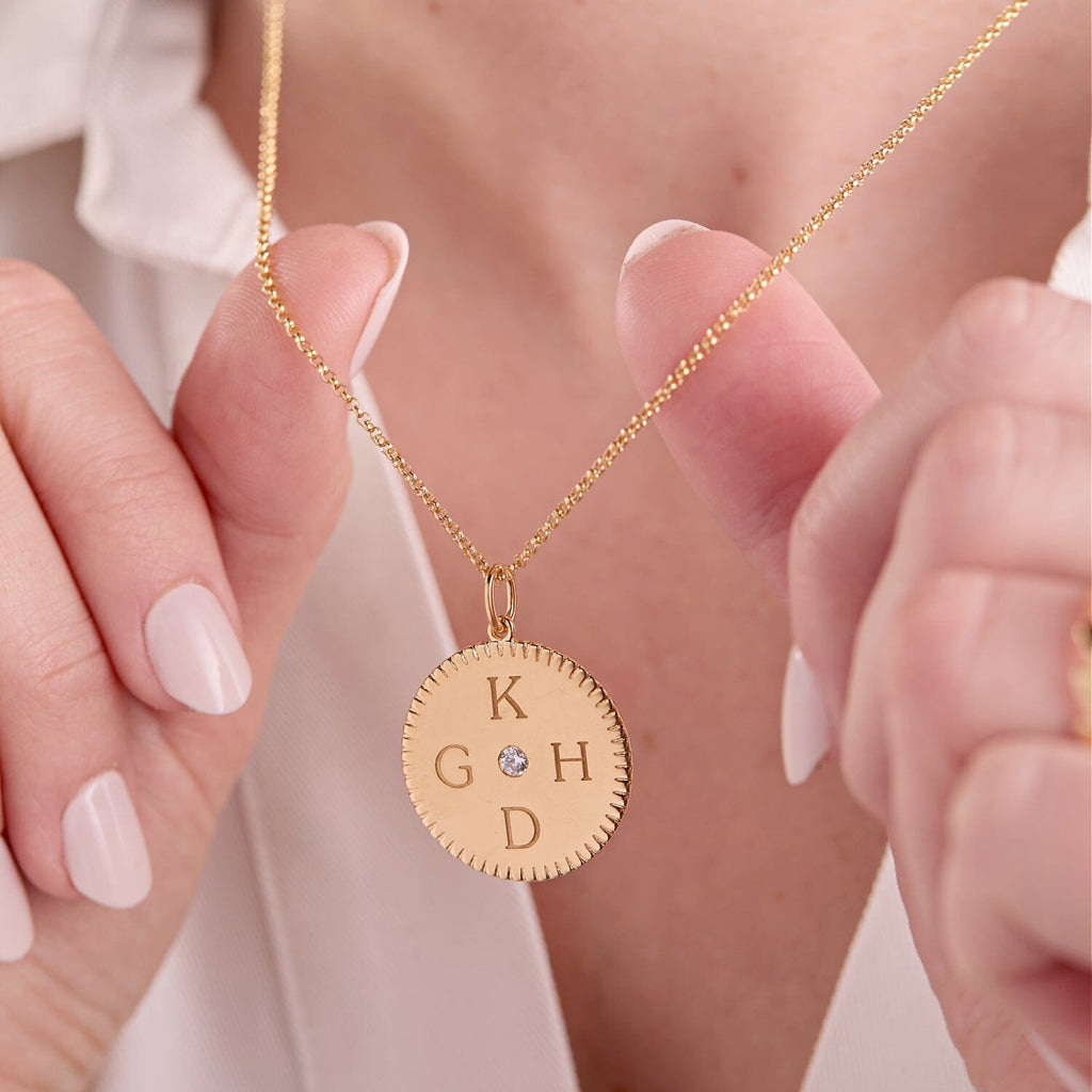 14k Gold Notched Initial Pendant Necklace
