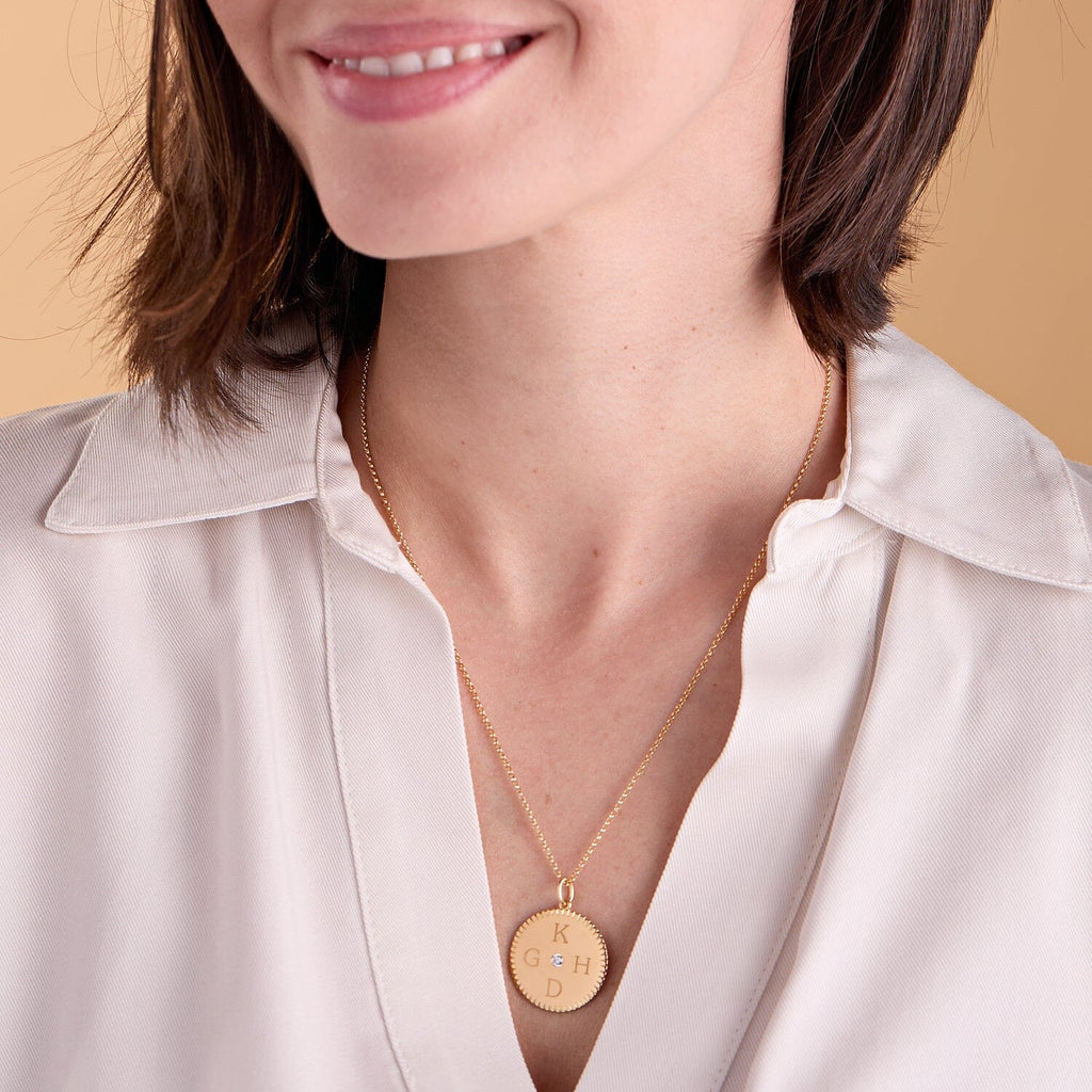 14k Gold Notched Initial Pendant Necklace