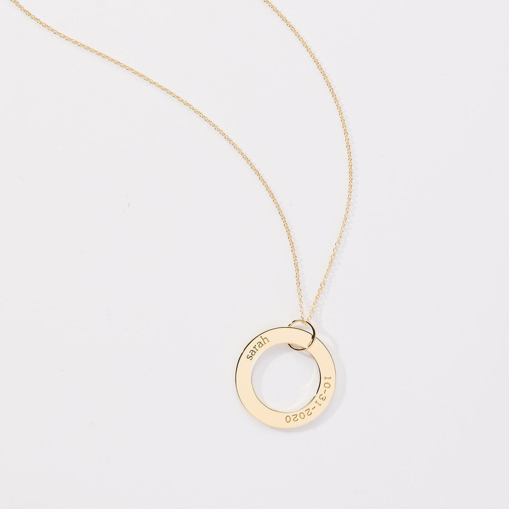 Circle Pendant Necklace -  Name & Birthday