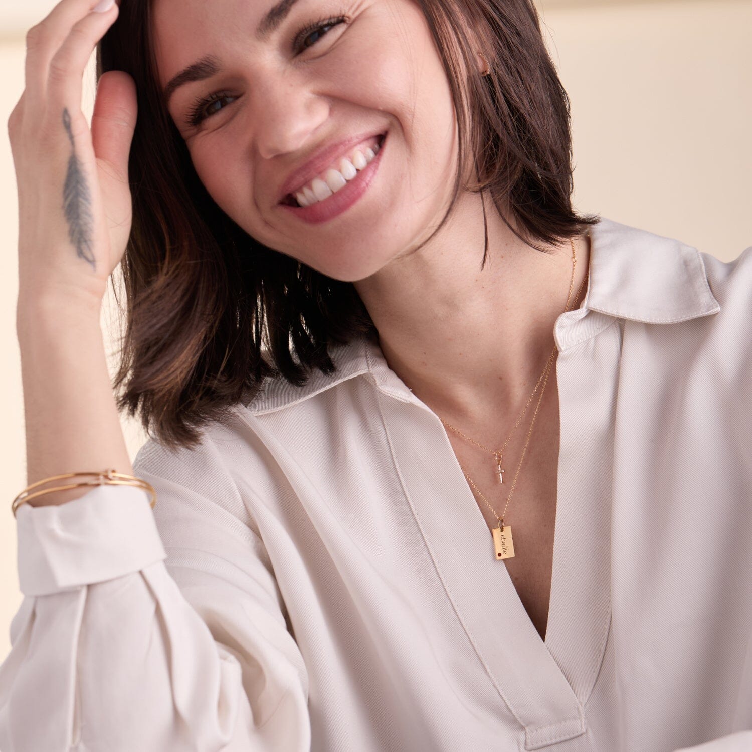 Mini Dog Tag Necklace with Birthstone