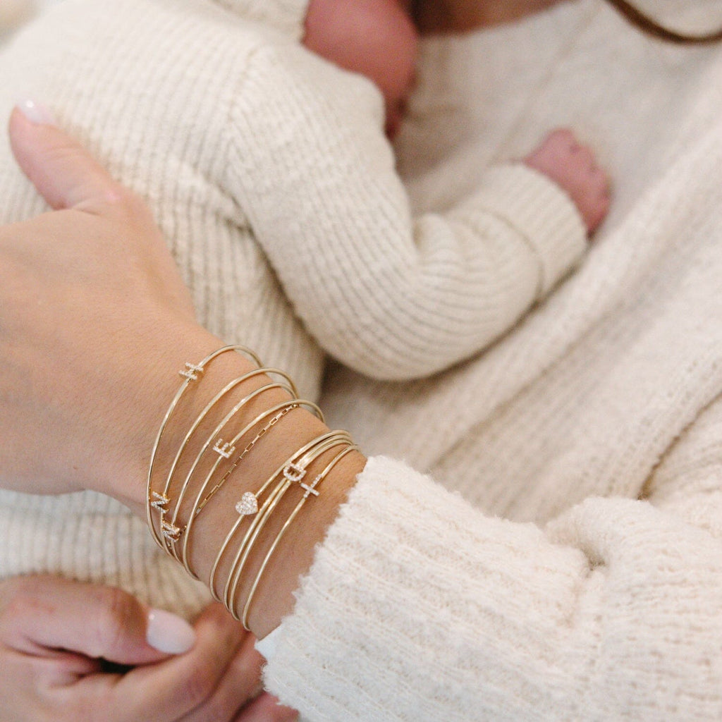 14k Gold Pavé Cross Bangle