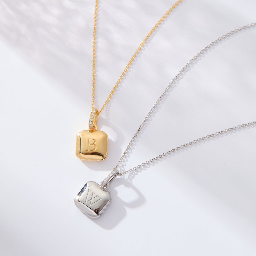 Square Mini Locket Necklace with Pavé Jump Ring