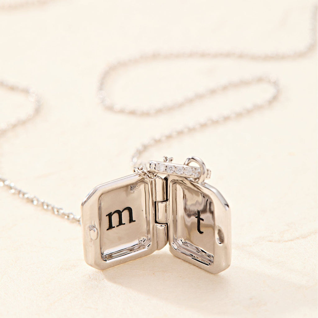 Square Mini Locket Necklace with Pavé Jump Ring