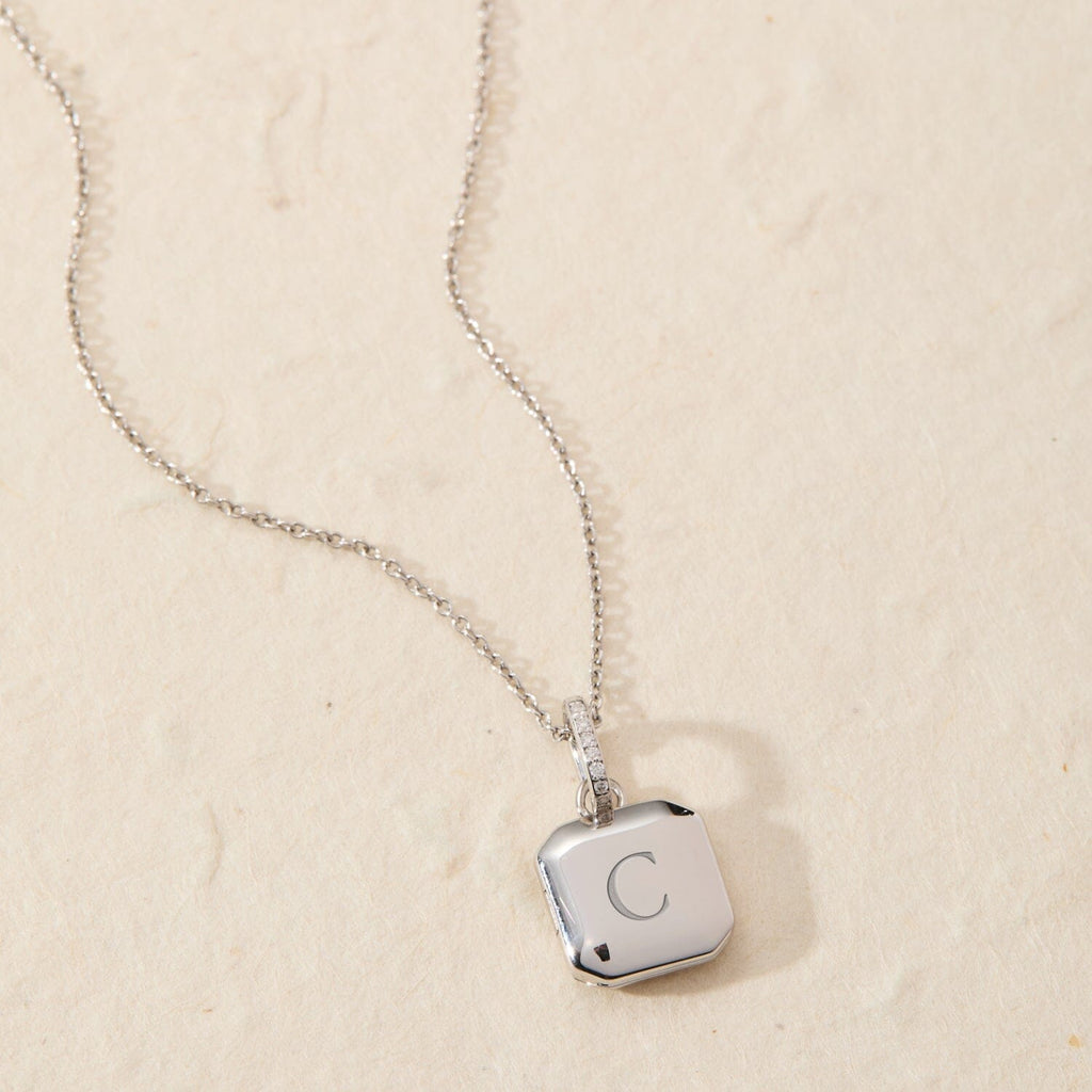 Square Mini Locket Necklace with Pavé Jump Ring