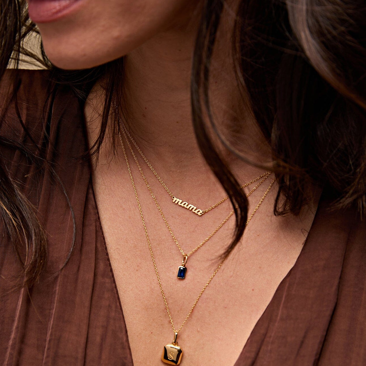 Baguette Birthstone Charm Necklace