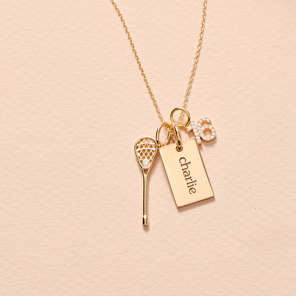 Pave Number Charm Necklace