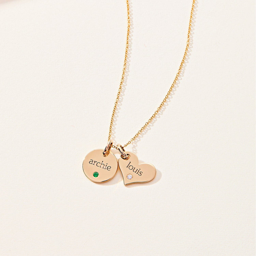 Circle & Heart Necklace with Birthstones