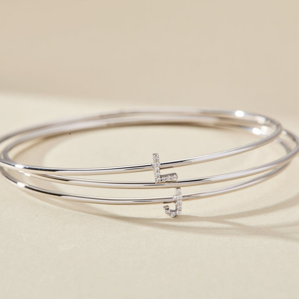 Sterling Silver Pavé Initial Bangle