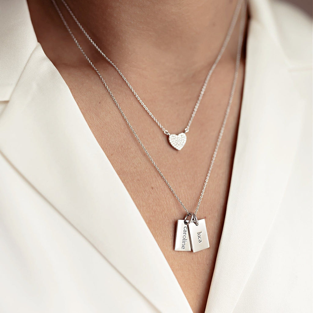 Sterling Silver Pavé Heart Necklace