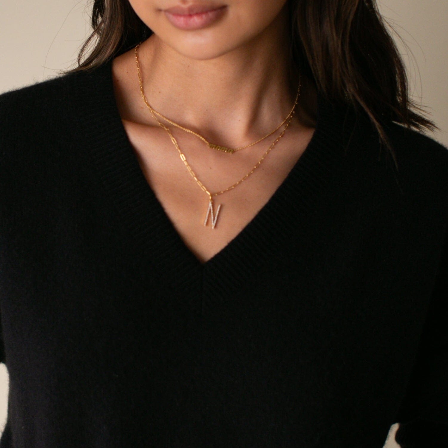 Pavé Elongated Initial Necklace