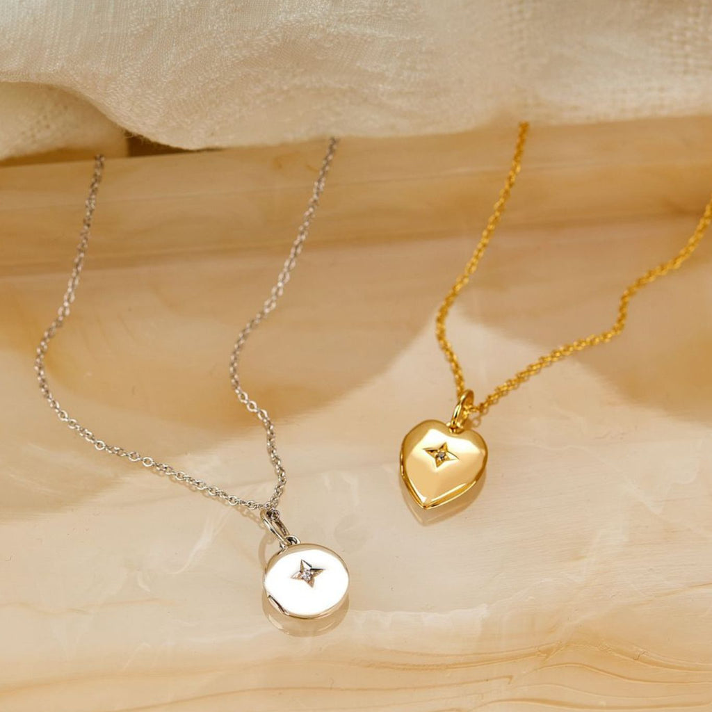 Round and heart mini locket necklace