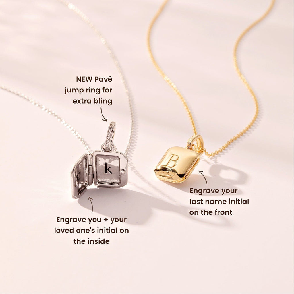 Square Mini Locket Necklace with Pavé Jump Ring