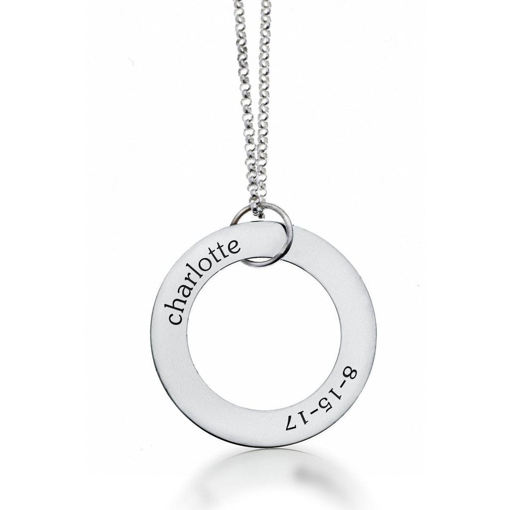 Circle Pendant Necklace -  Name & Birthday