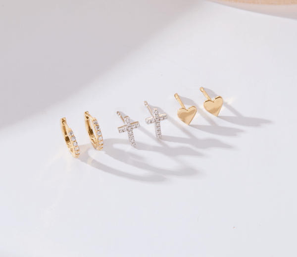 Earring Bundle Pairs (Huggies, Cross Heart)