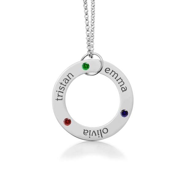 Circle Pendant Necklace with Birthstones