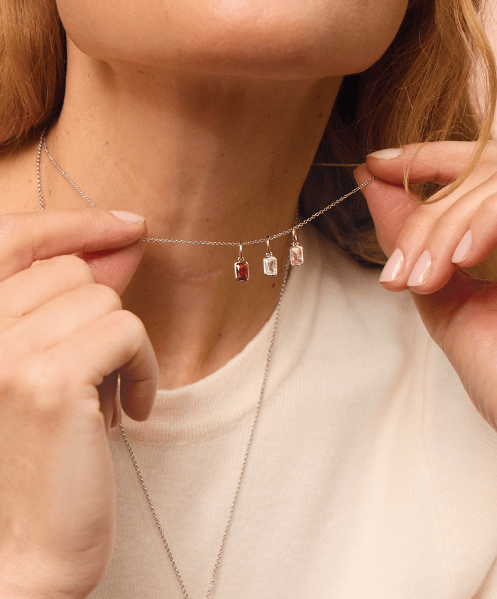 Baguette Birthstone Charm Necklace