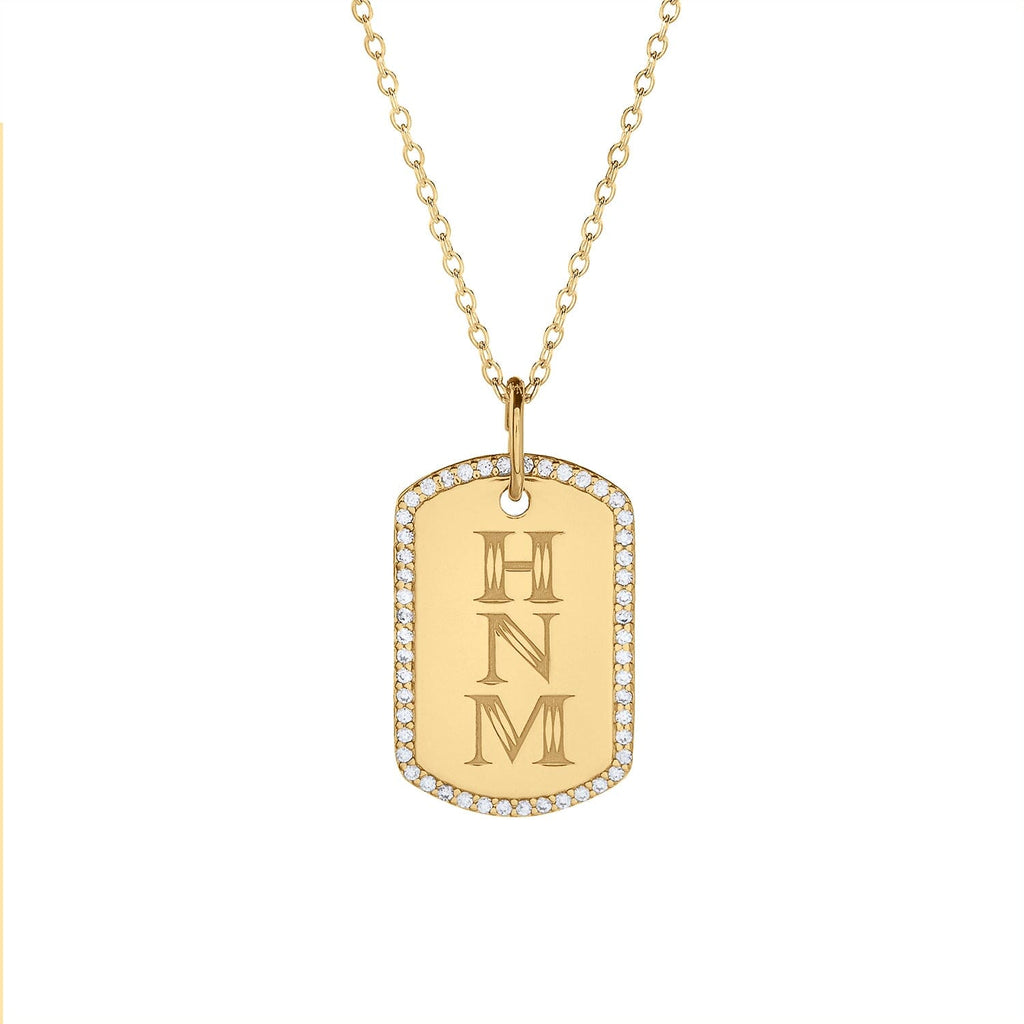 14k Gold Diamond Pavé Monogram Large Dog Tag Necklace