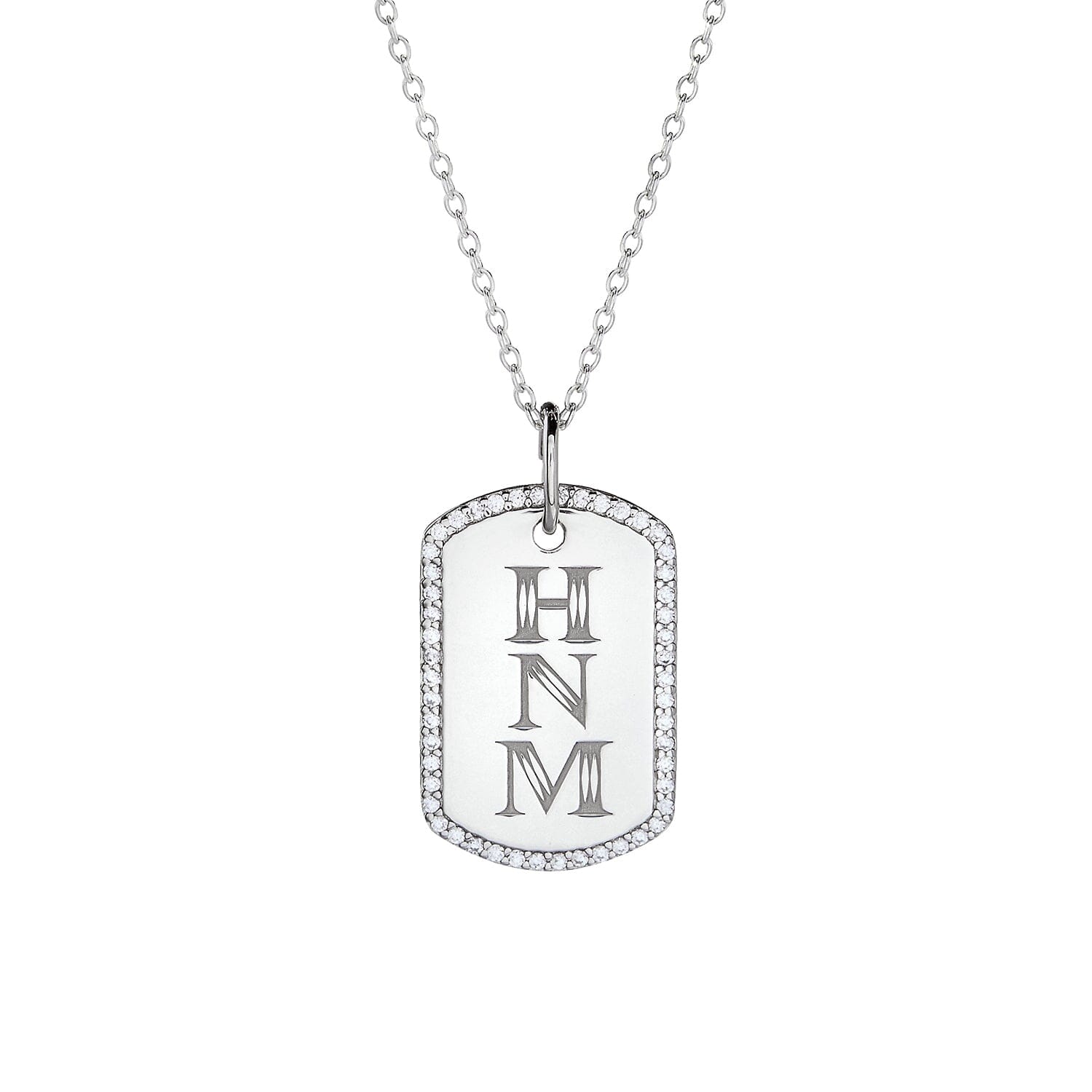 Pave Monogram Large Dog Tag Necklace Tiny Tags Tiny Tags