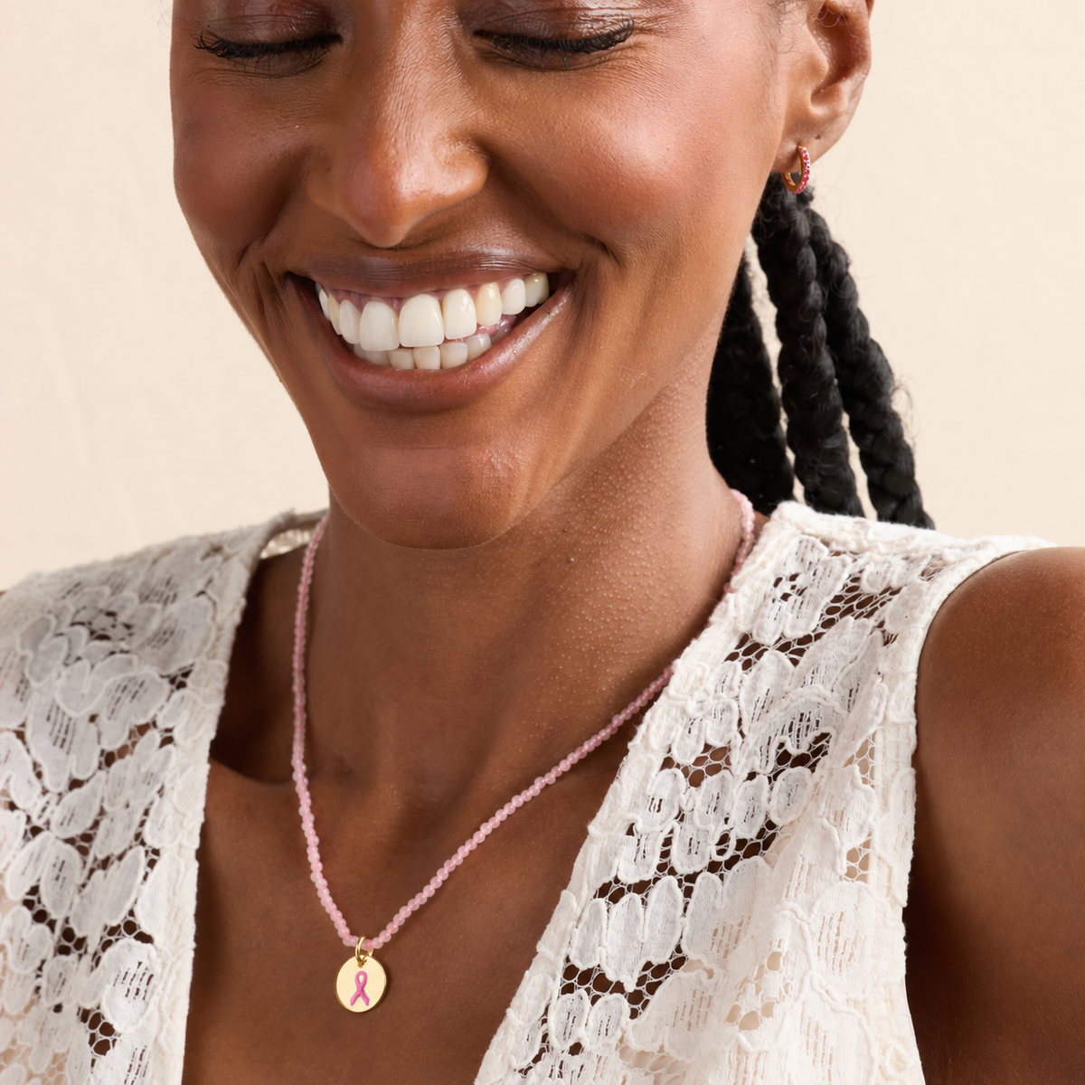 Breast Cancer Ribbon Circle Necklace