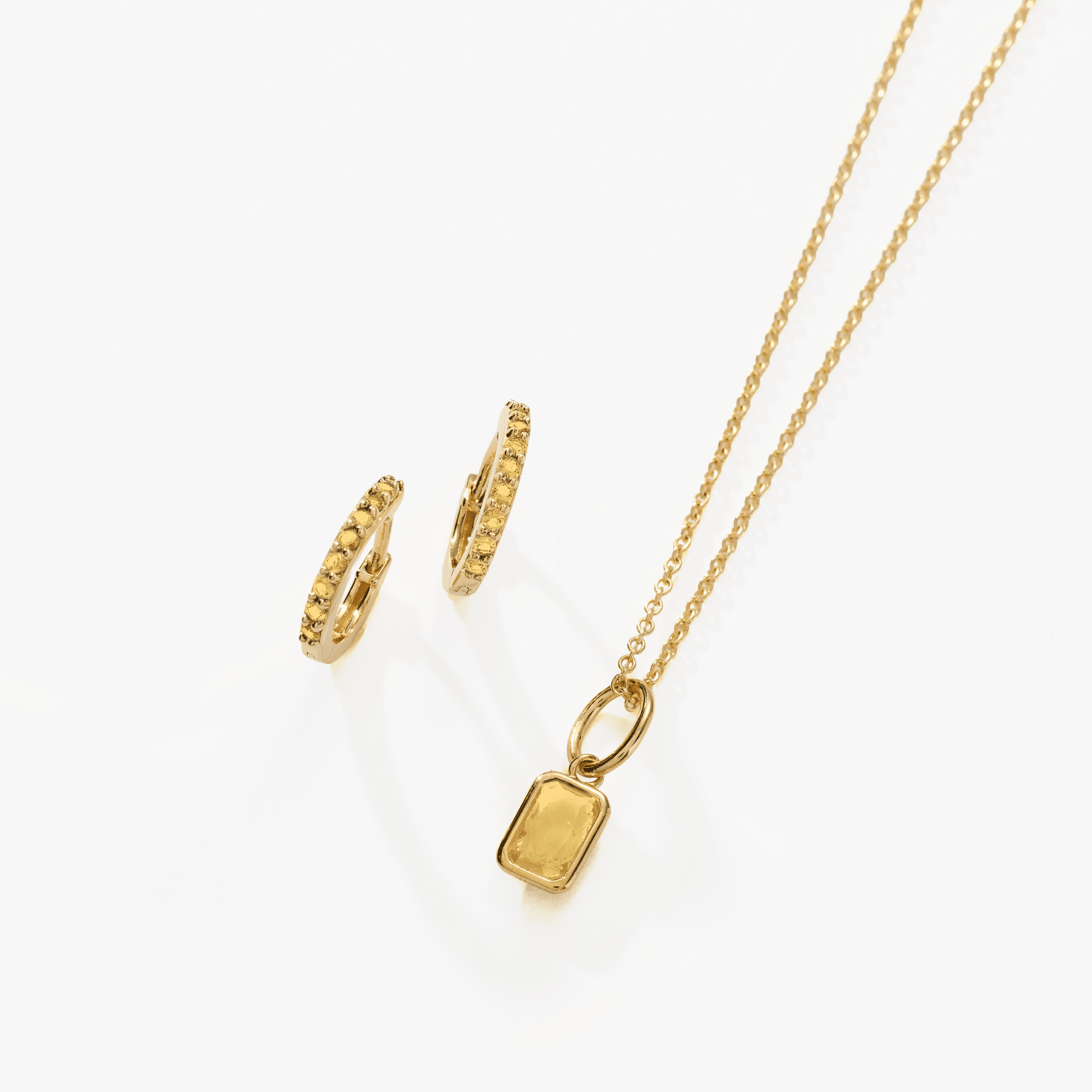 Birthstone Bundle - (Huggies + Baguette Birthstone Charm Necklace)