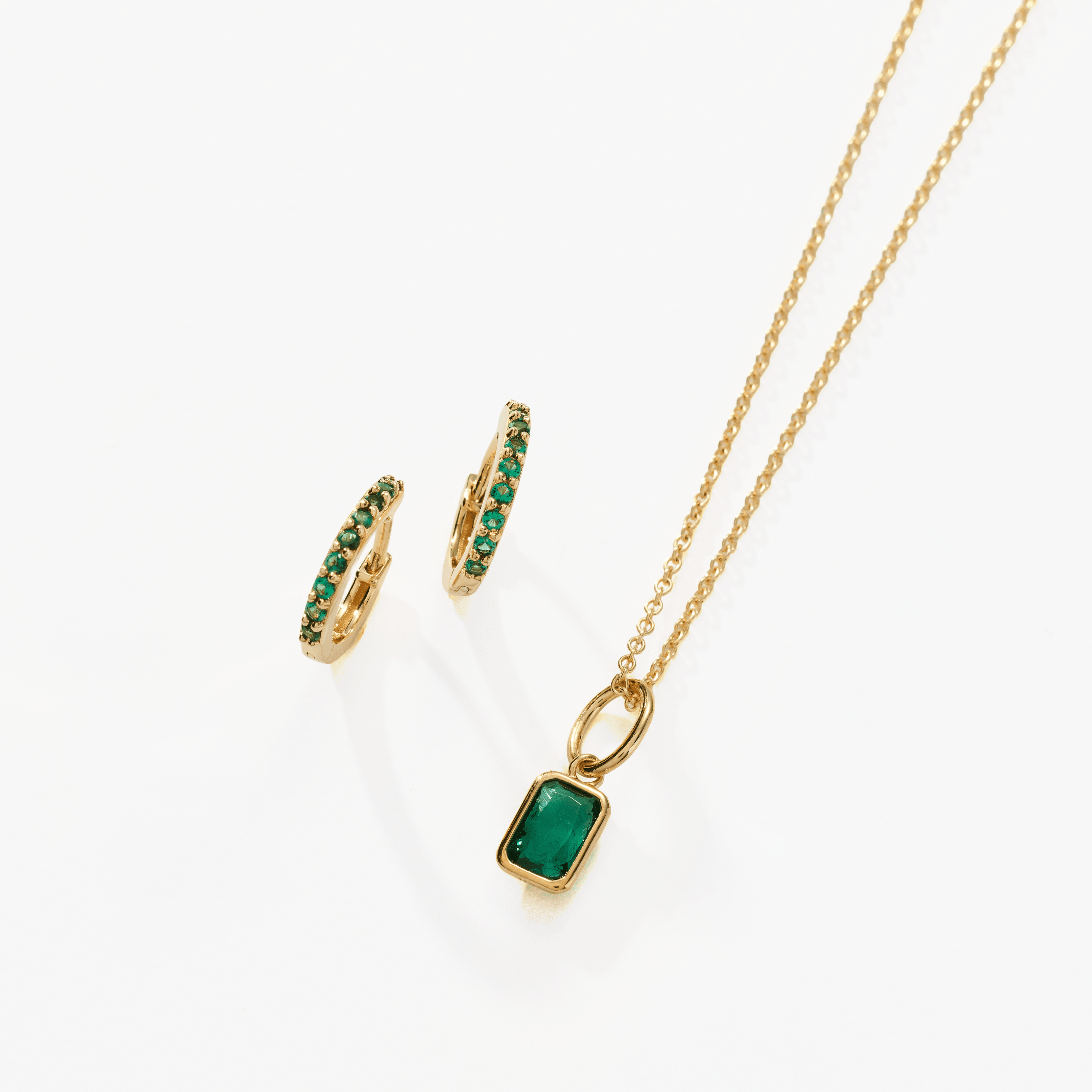 Birthstone Bundle - (Huggies + Baguette Birthstone Charm Necklace)