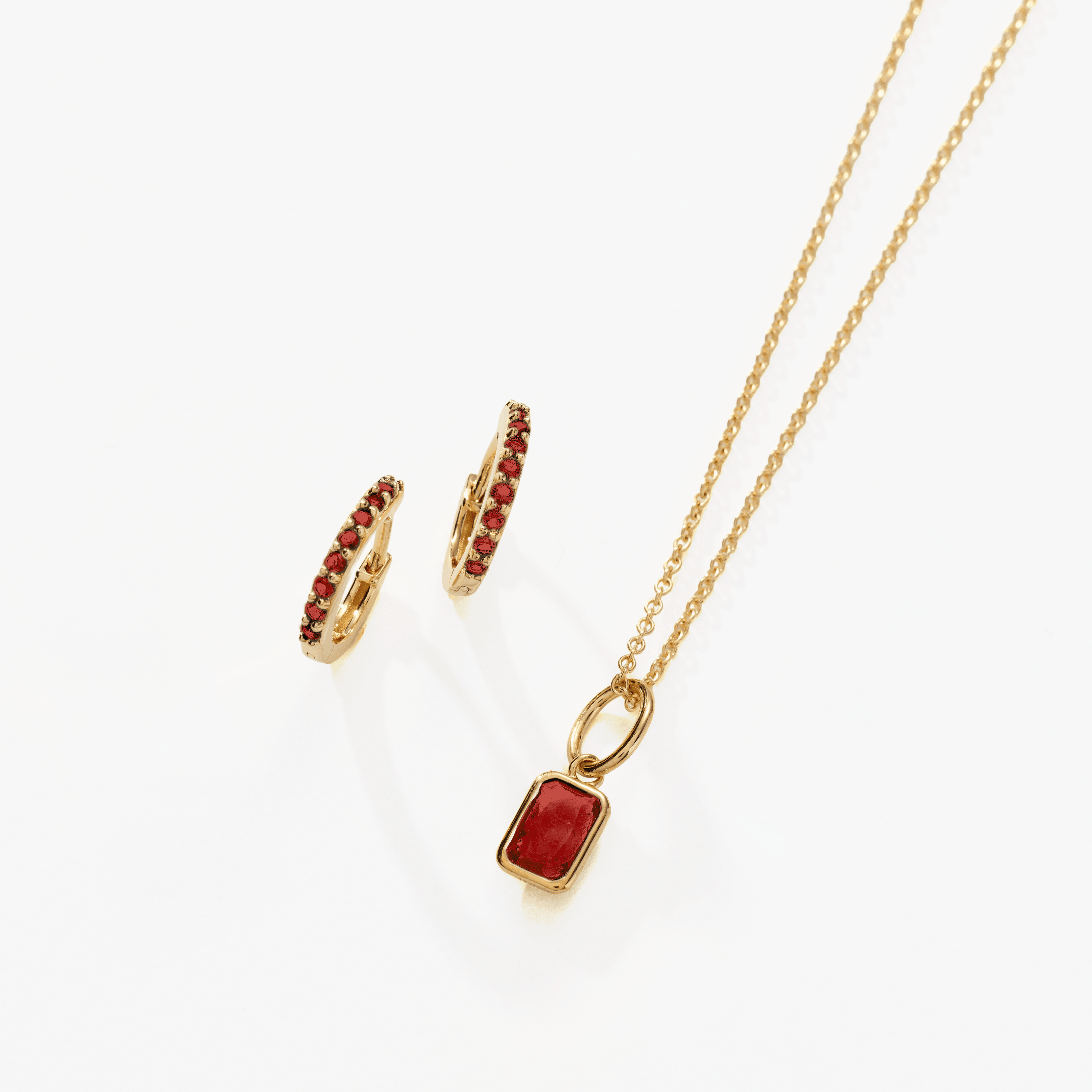 Birthstone Bundle - (Huggies + Baguette Birthstone Charm Necklace)