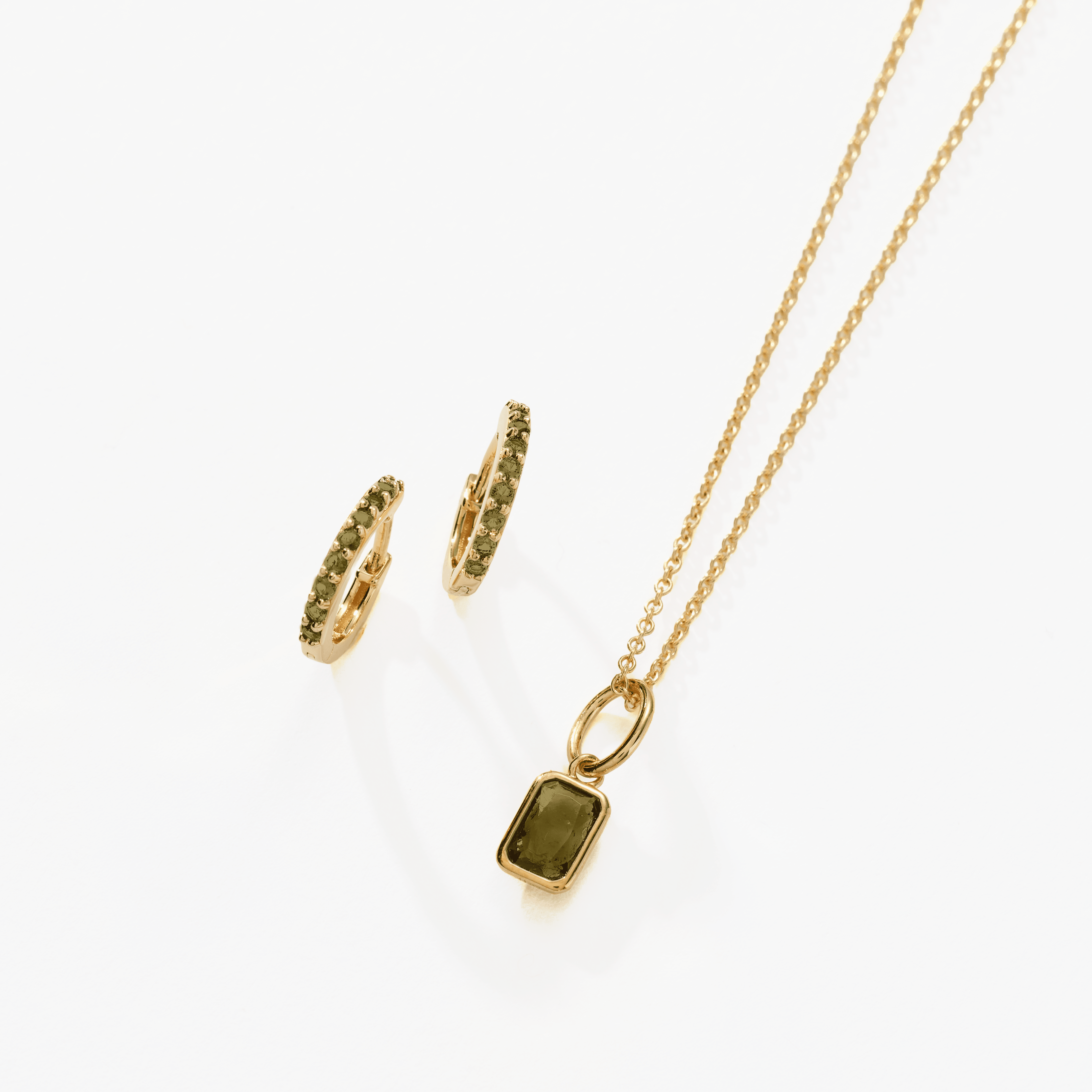 Birthstone Bundle - (Huggies + Baguette Birthstone Charm Necklace)
